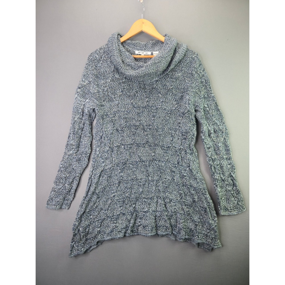 Eight Eight Eight Sweater Cowl Neck Tunic L Blue Marled Cotton Sharkbite Hem